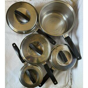 Vintage 5 Ekcoware Copper bottom Stainless Steel Sauce Pans 4 With Lids 1 W/O